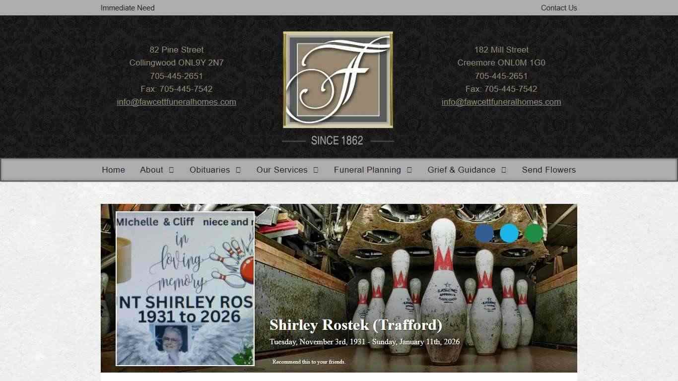 Shirley Rostek Obituary - Collingwood, ON | Fawcett Funeral Homes Limited