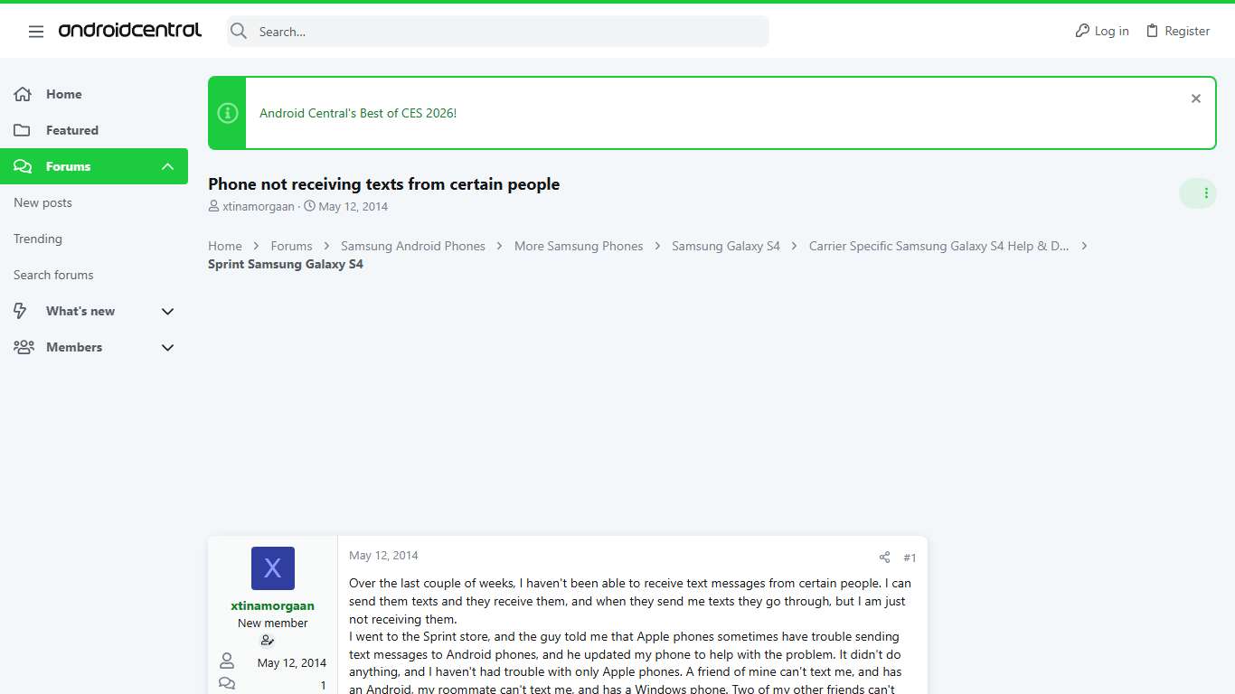 Phone not receiving texts from certain people | Android Central Forum
